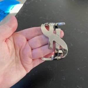 SAINT LAURENT Cassandre silver brass metal YSL monogram logo cuff bracelet